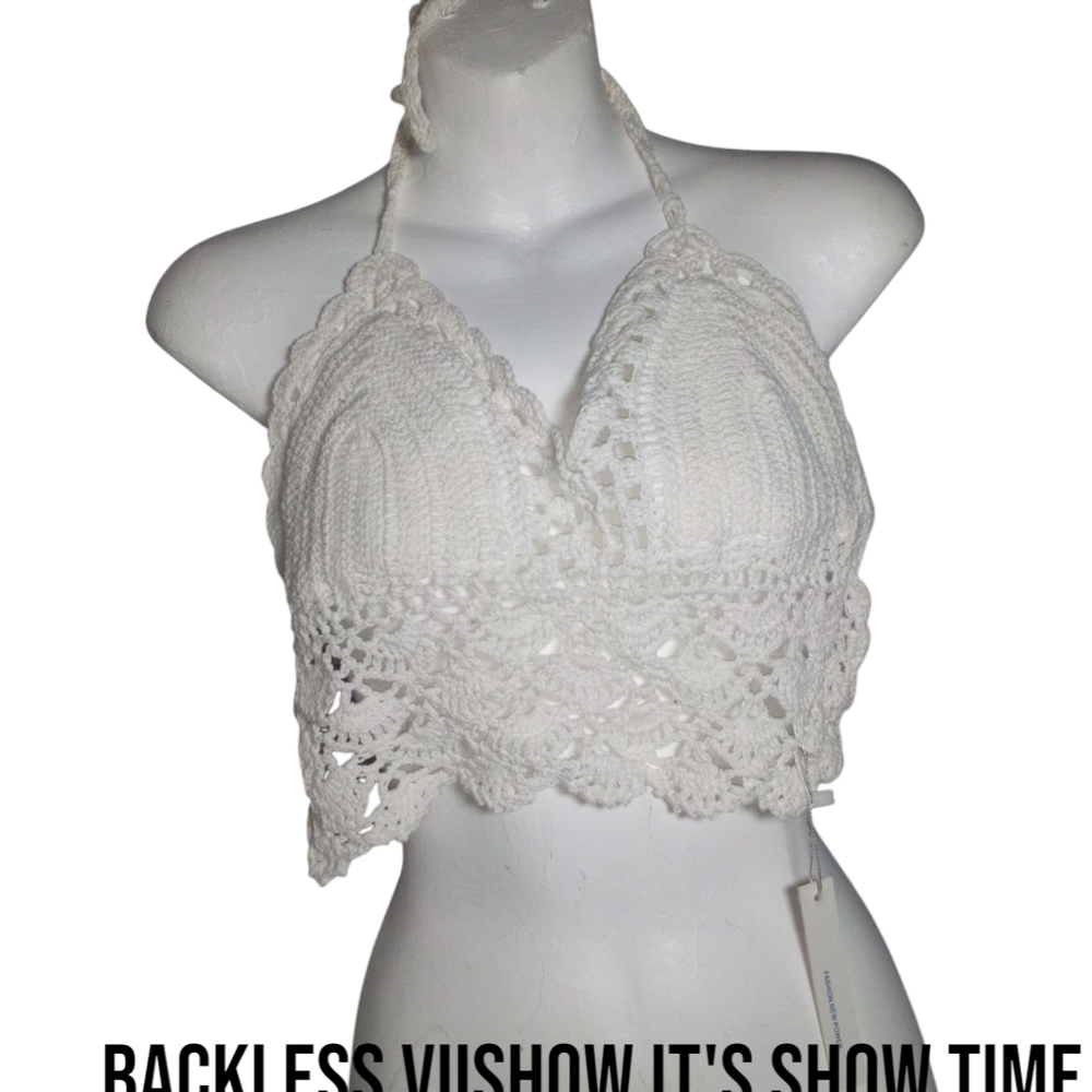 White Asymmetrical Backless Crop Tank Top
